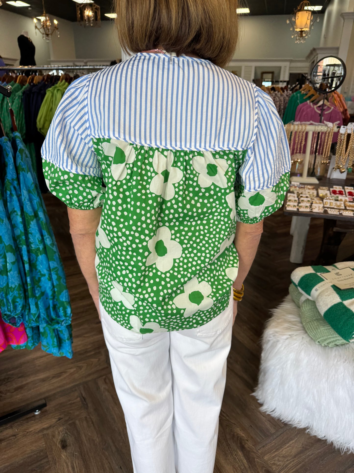 Striped Green Flower Top