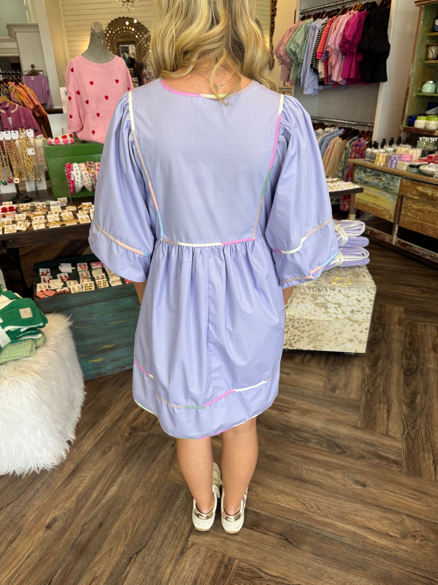 Spring Color Trim Dress: Periwinkle