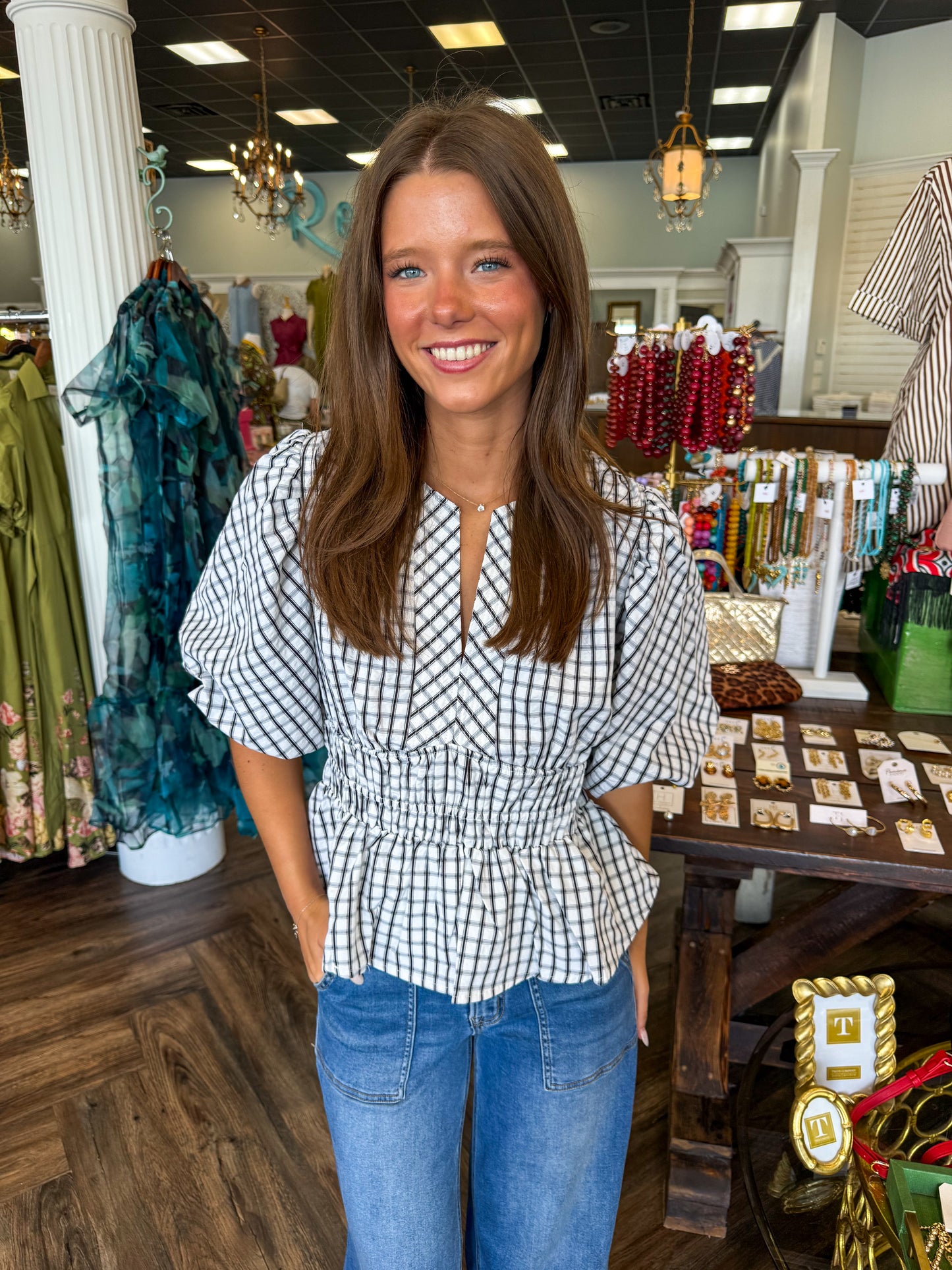 Gameday Plaid Peplum Top