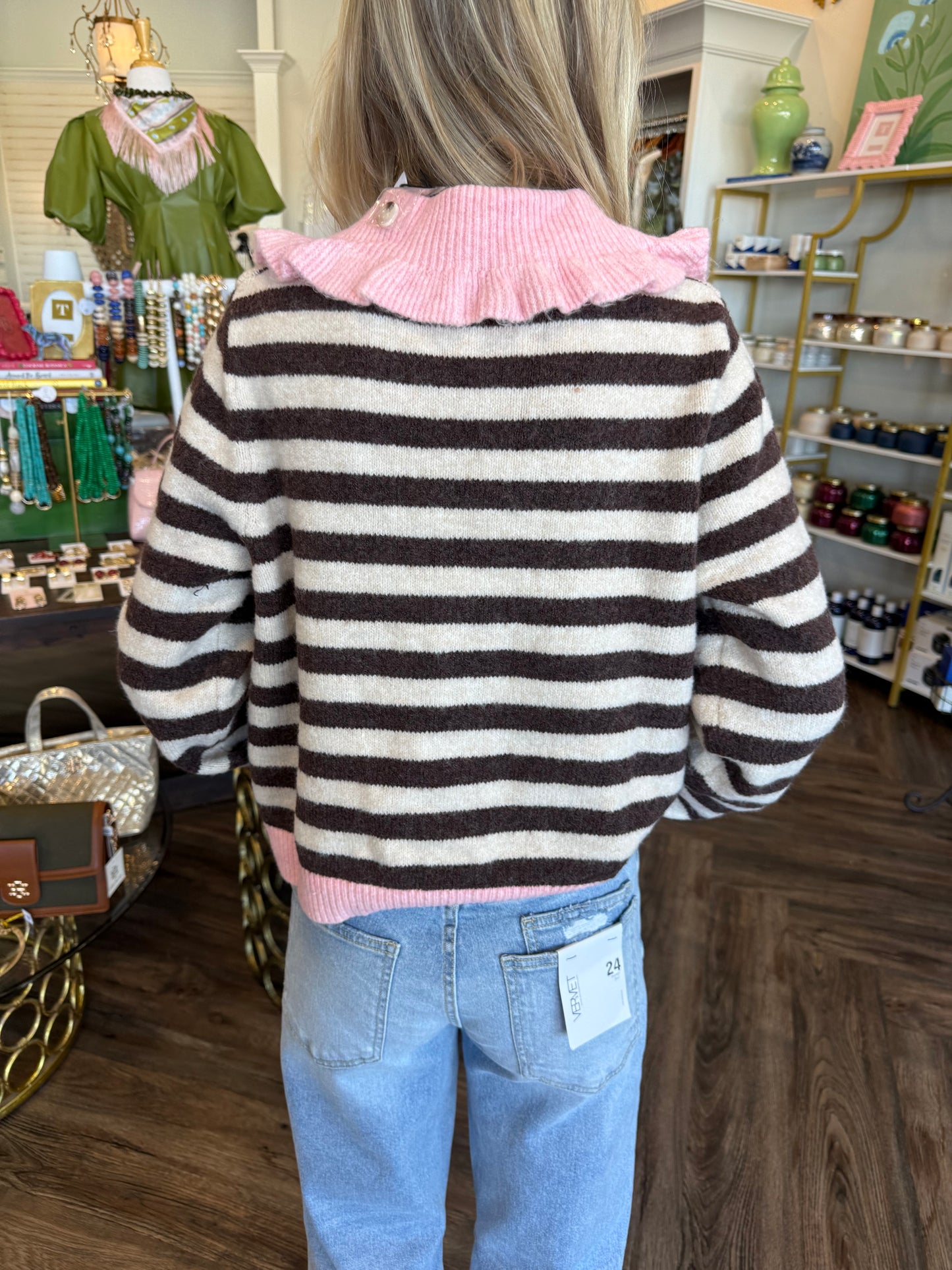 Girly Ruffle Collard Sweater: Pink