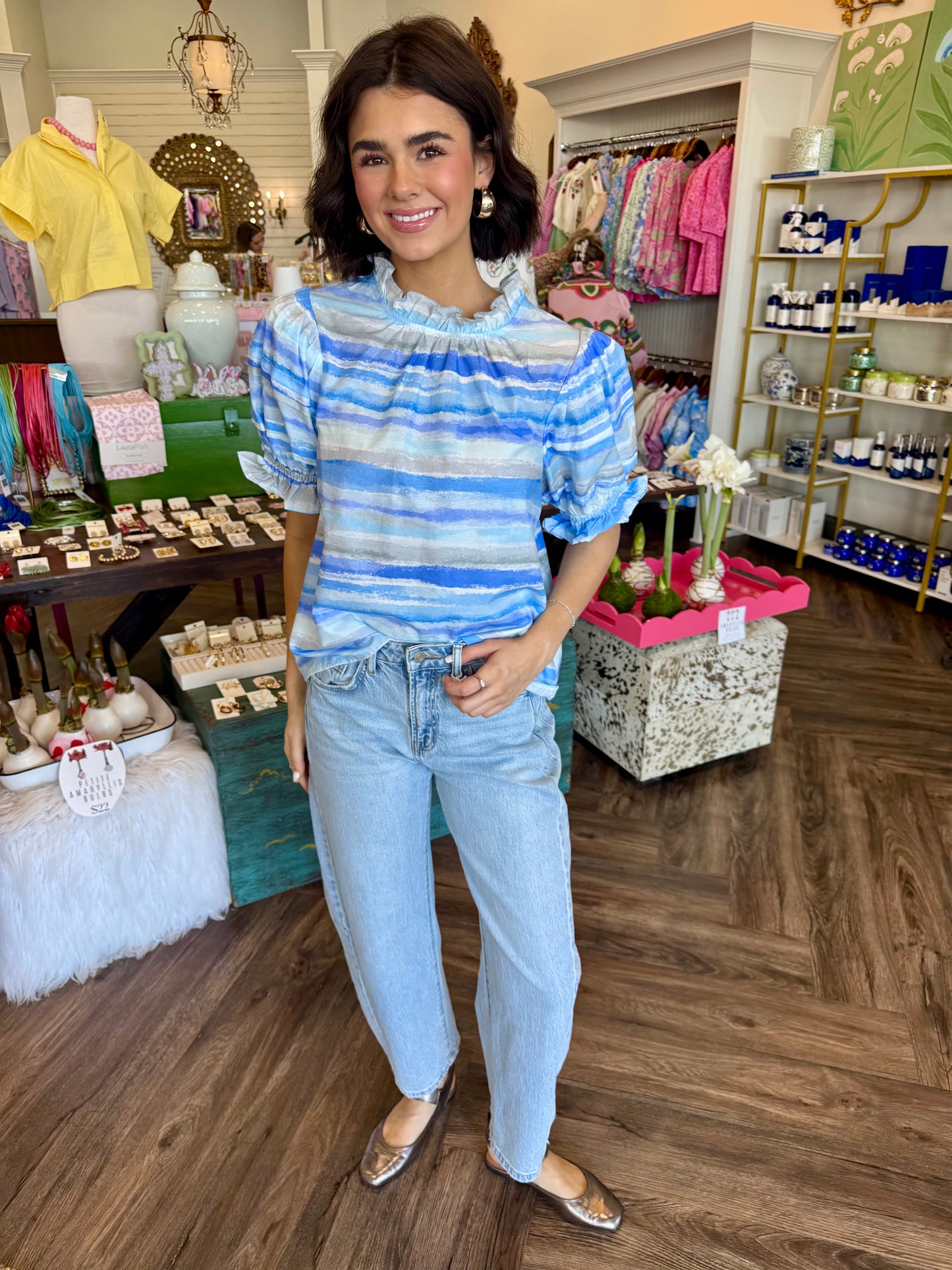 Watercolor Stripe Top: Blue