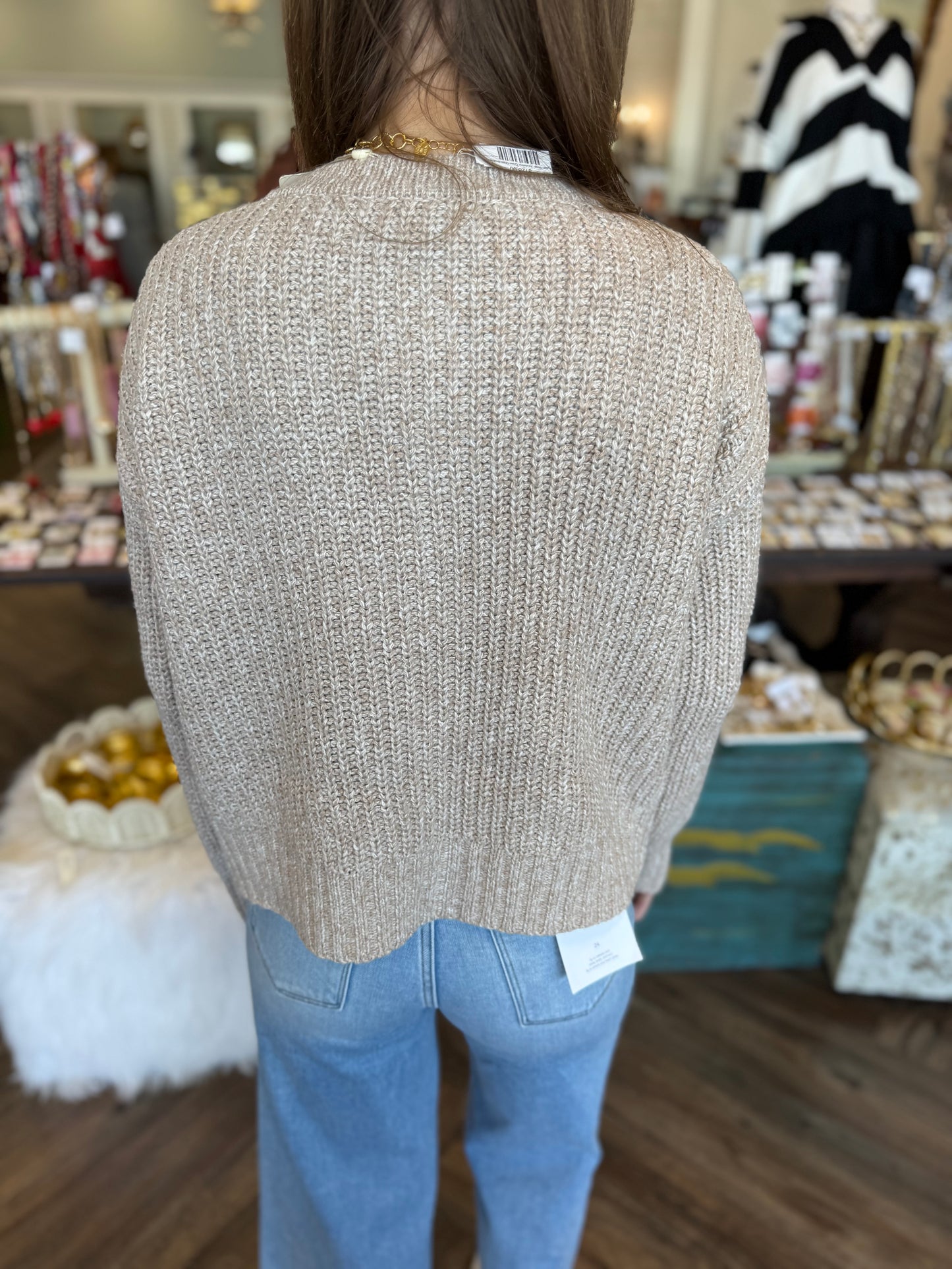 Gold Button Oatmeal Sweater