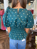 Peplum Polka Dot Top: Teal
