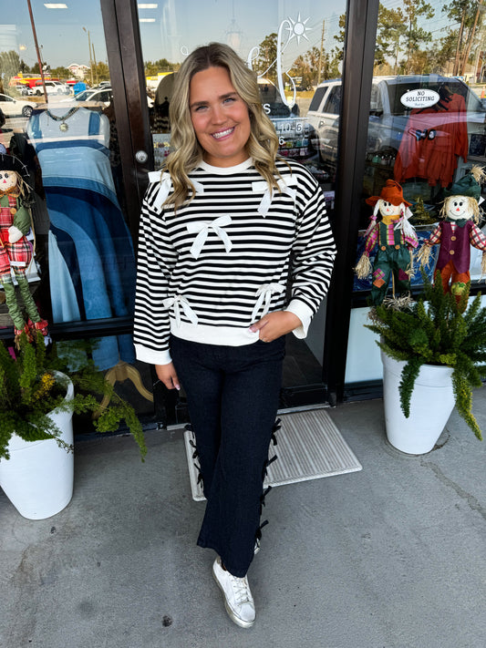 B&W Striped Bow Top