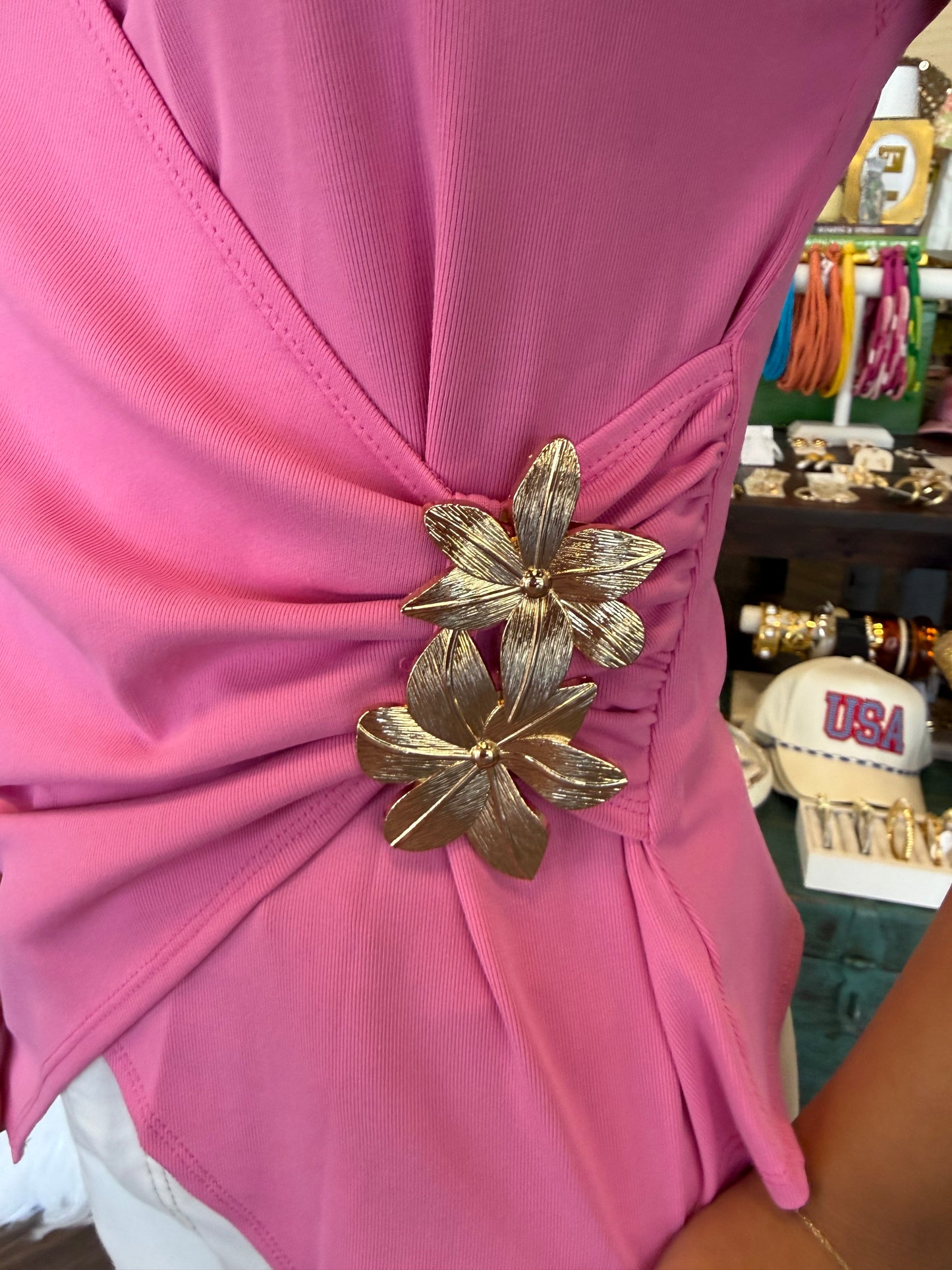 Flower Metal Brooch Top: Pink