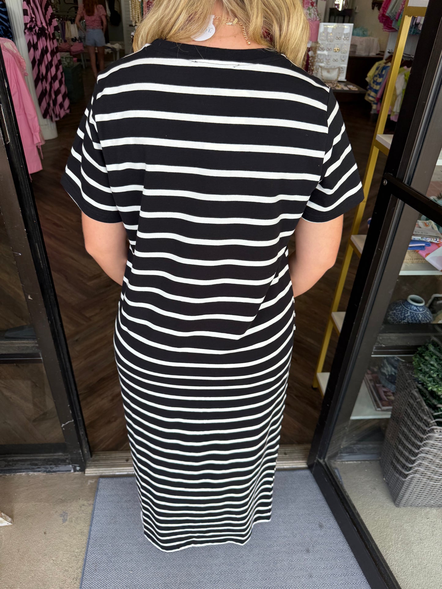 Megan Stripe Midi Dress: Black