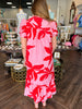 Pink Red Eyelet Midi Dress