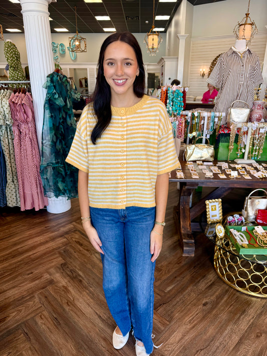The Millie Button Sweater Top: Yellow