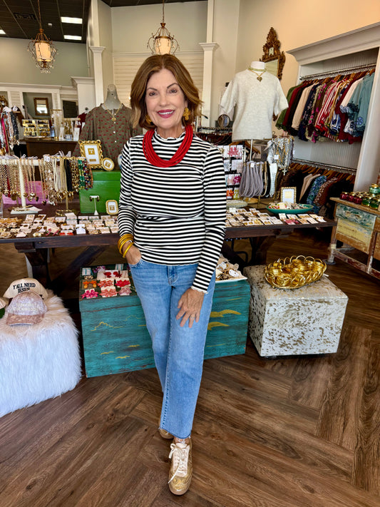 Stitch Ribbed Striped Top