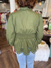 Casie Peplum Eyelet Top: Olive