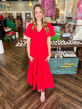 Sugar Poplin Midi Dress: Red