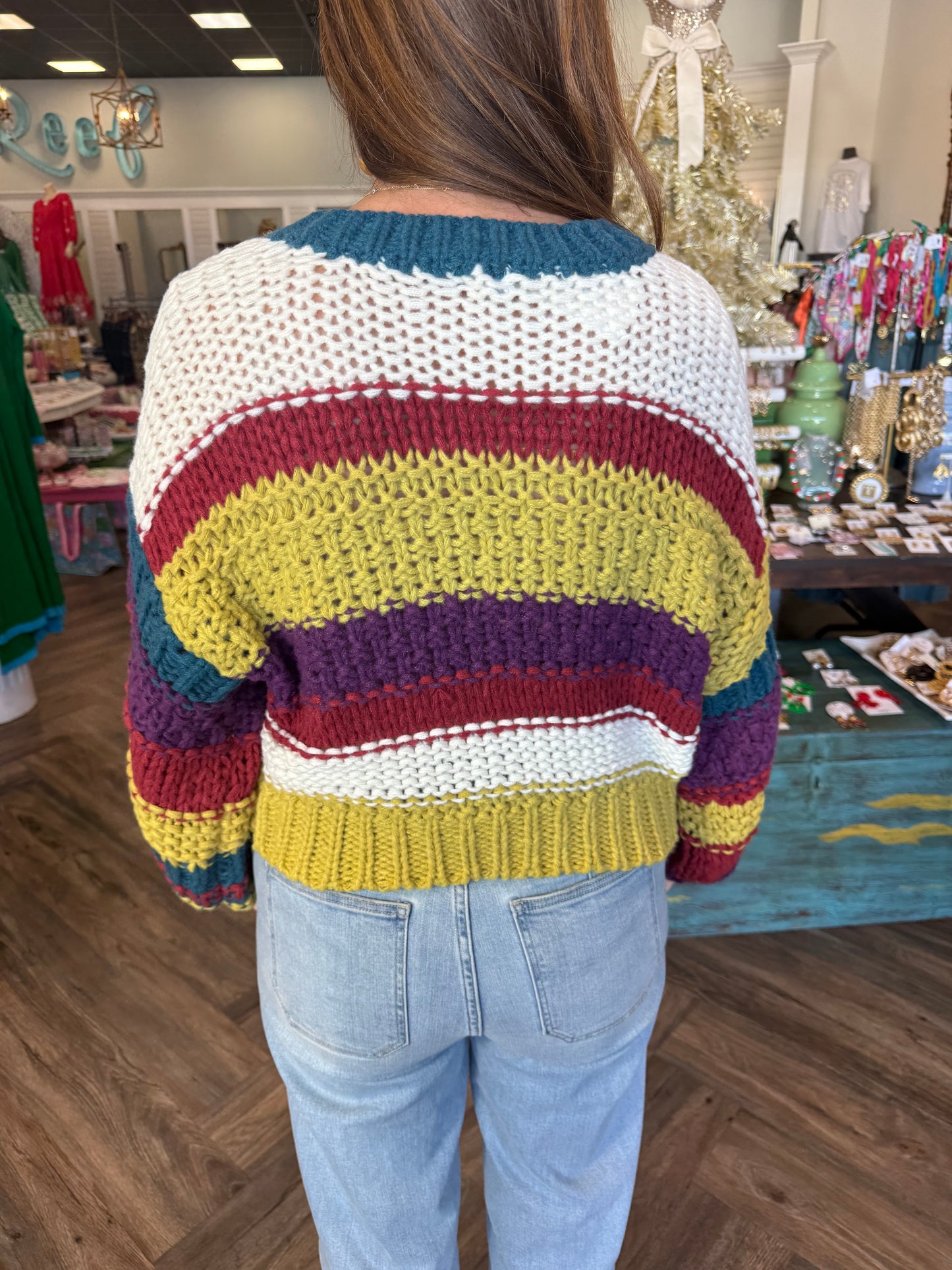 Teal Striped Sweater