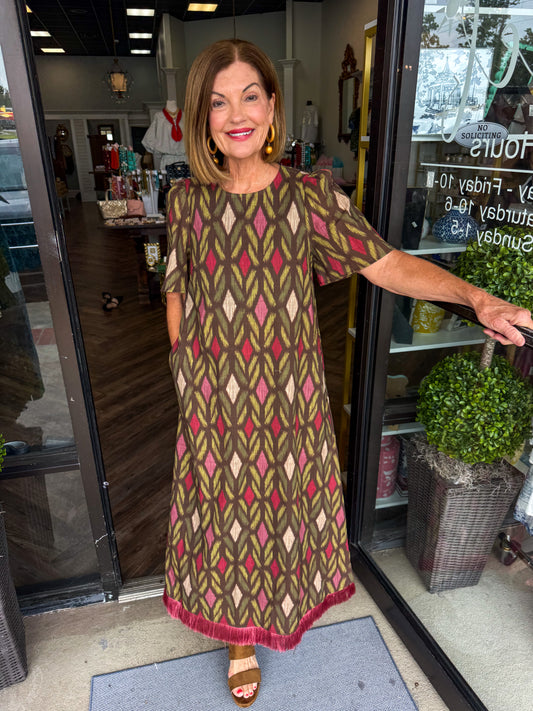 Fringe Geometric Maxi Dress