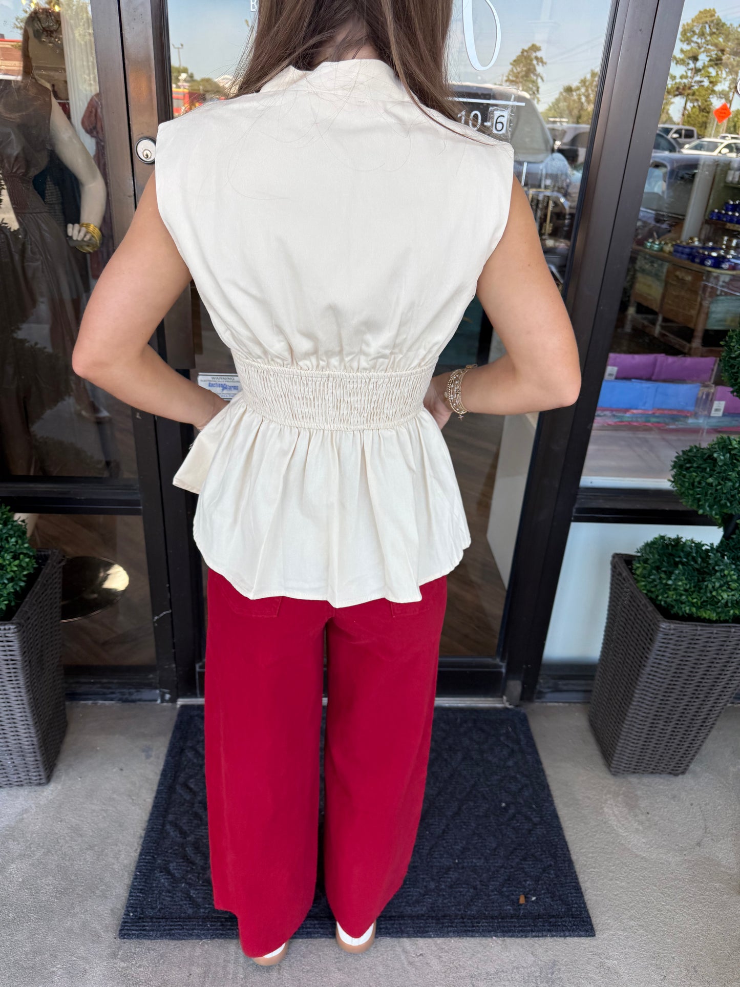Zipper Peplum Top: Cream