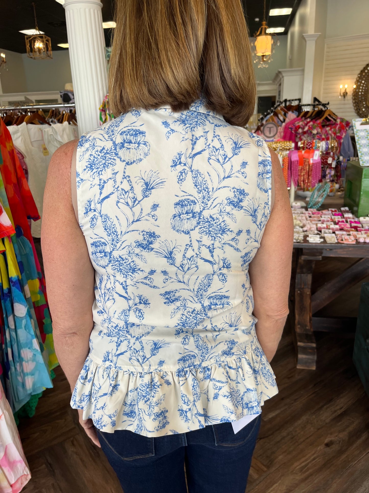 Blue and Cream Floral Tank