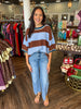 Brown and Blue Striped Sweater Top