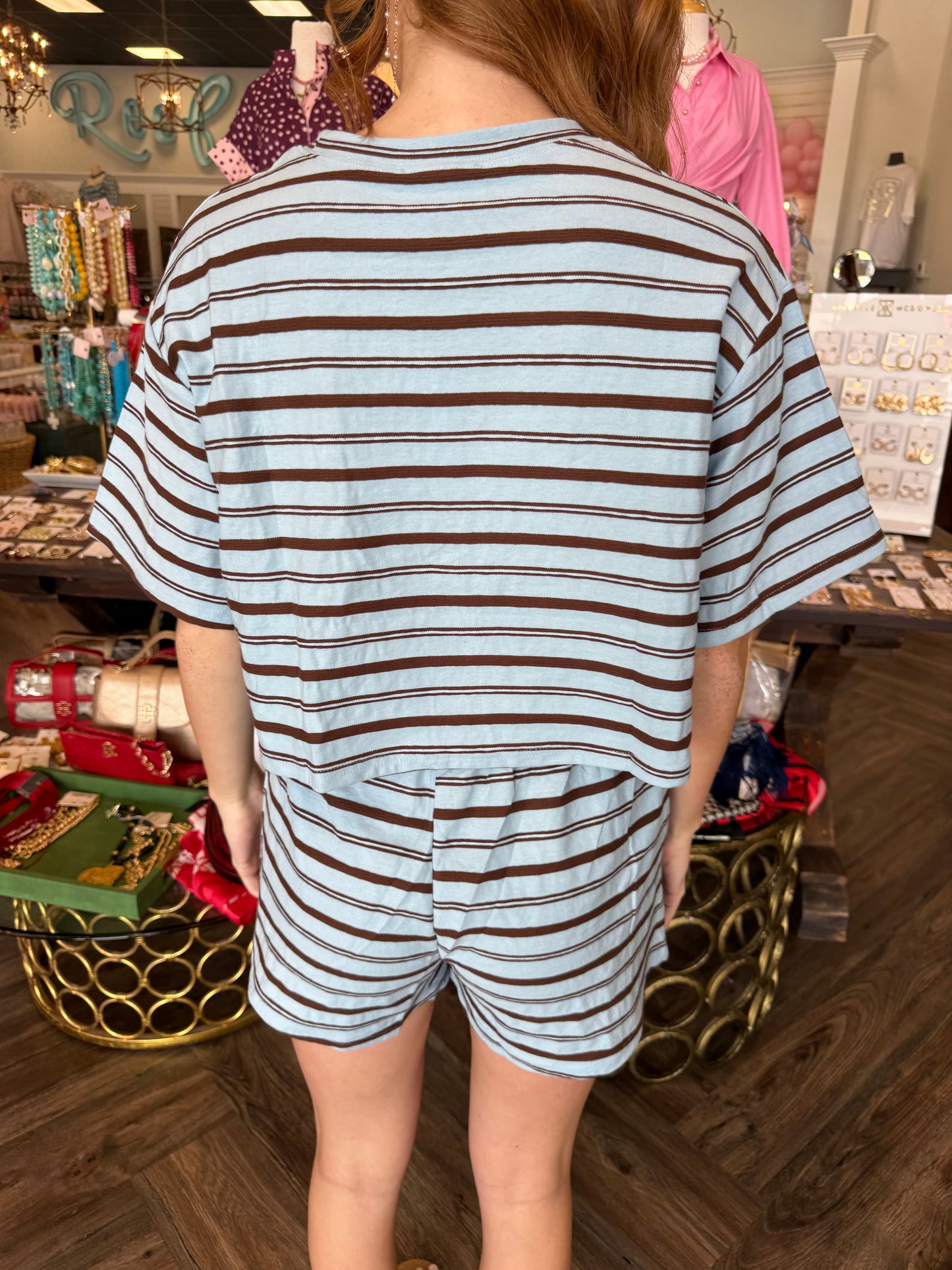 Detailed Stripe Set: Blue/Brown