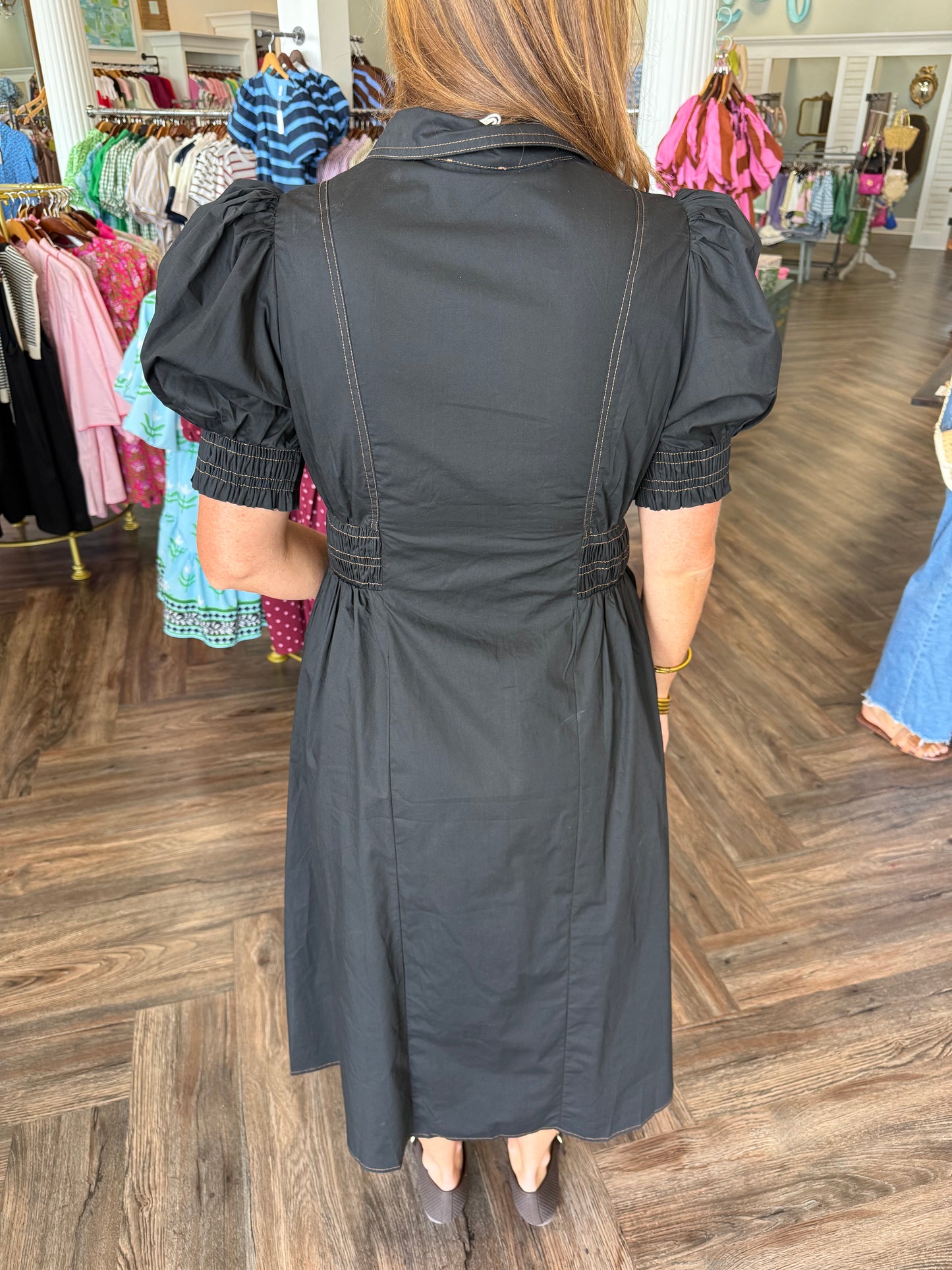 Fall Black Stitched Midi Dress