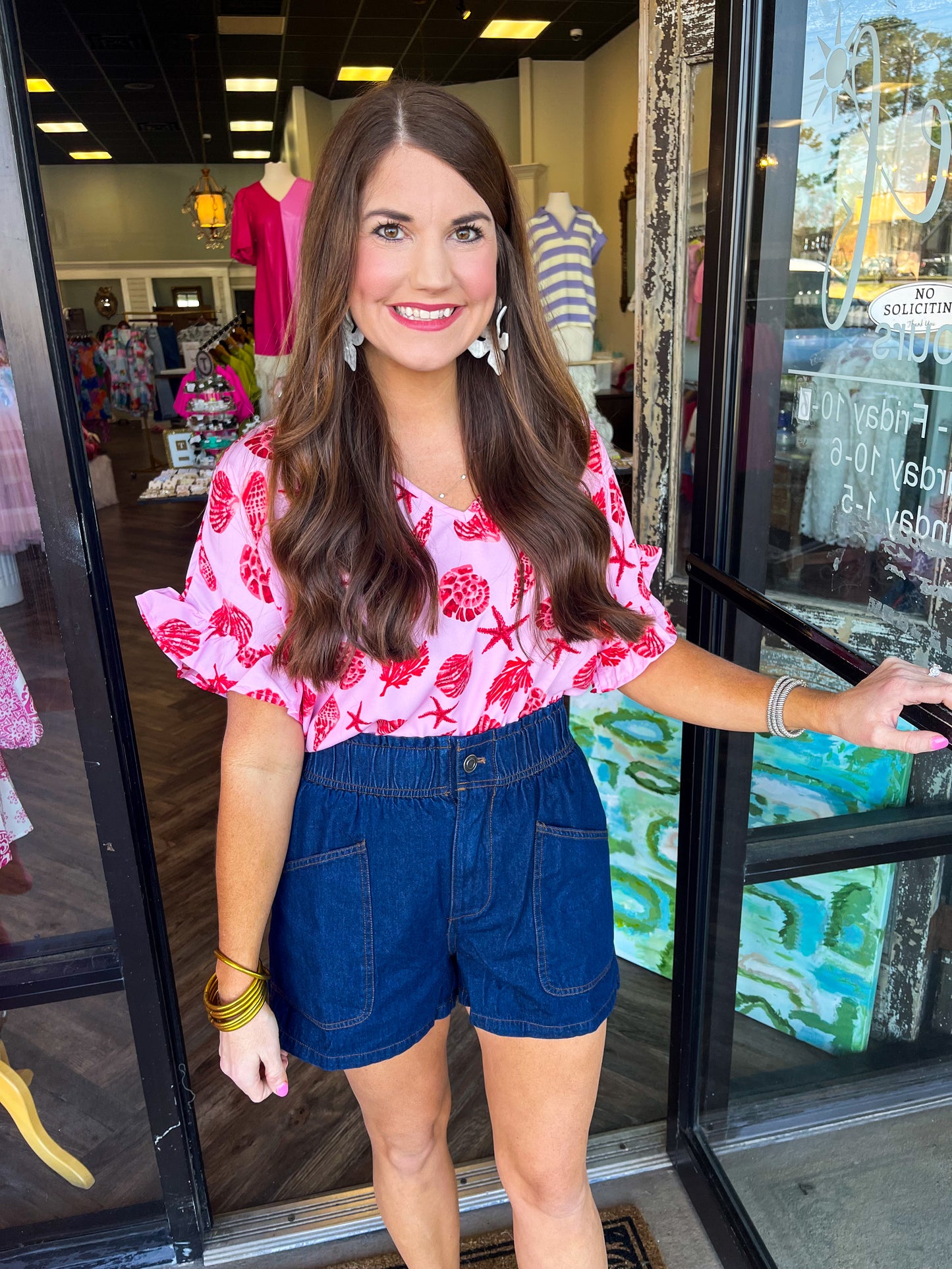 Smocked Denim Shorts