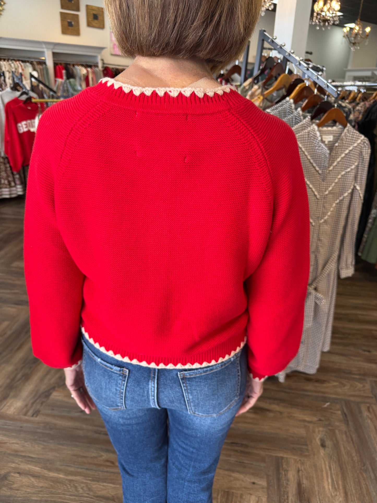 Red Stitch Cardigan Sweater