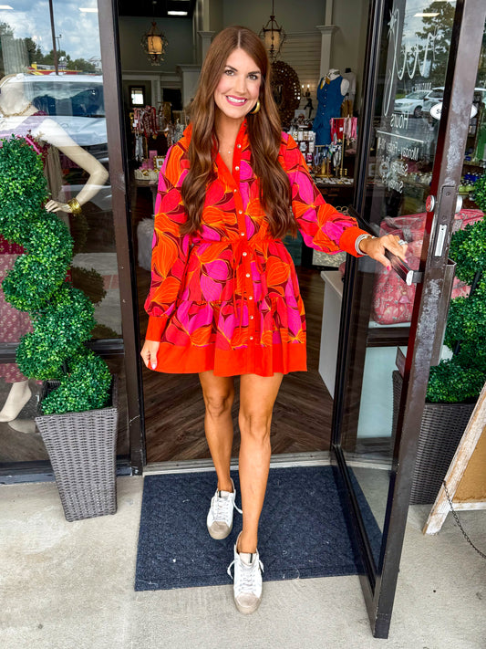 Mary Square Maya Dress: Glow Over Fire