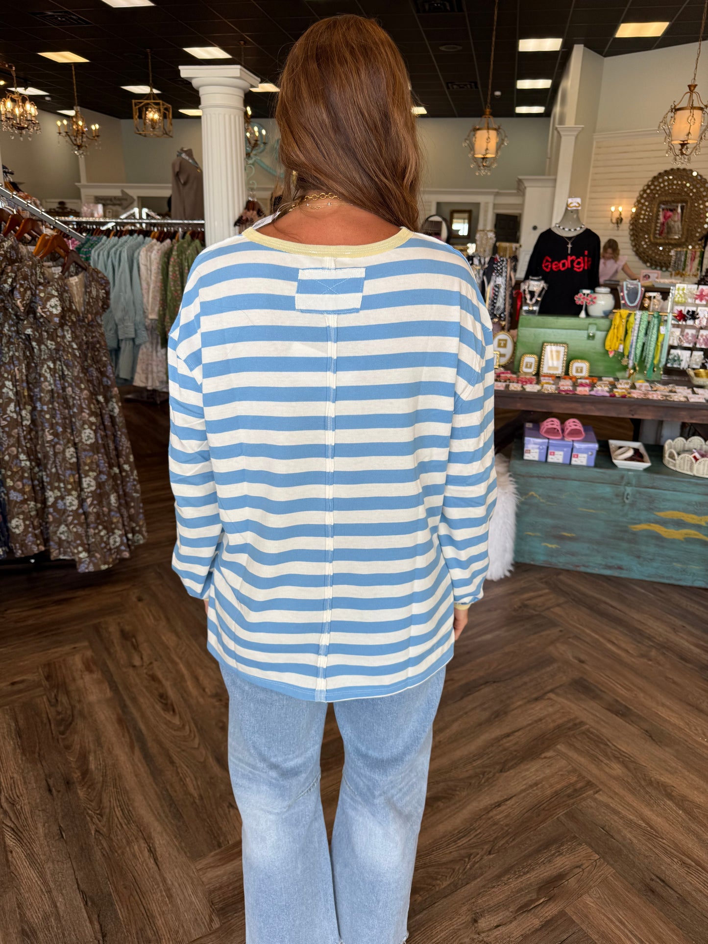 Onida Striped Long Sleeve Top: Blue