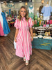 Pink Linen Stripe Midi Dress