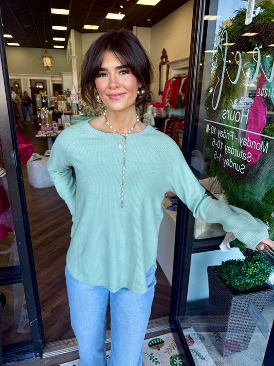 Sarah Waffle Top: Sage