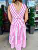 Vertical Stripe Belted Midi Dress: Pink