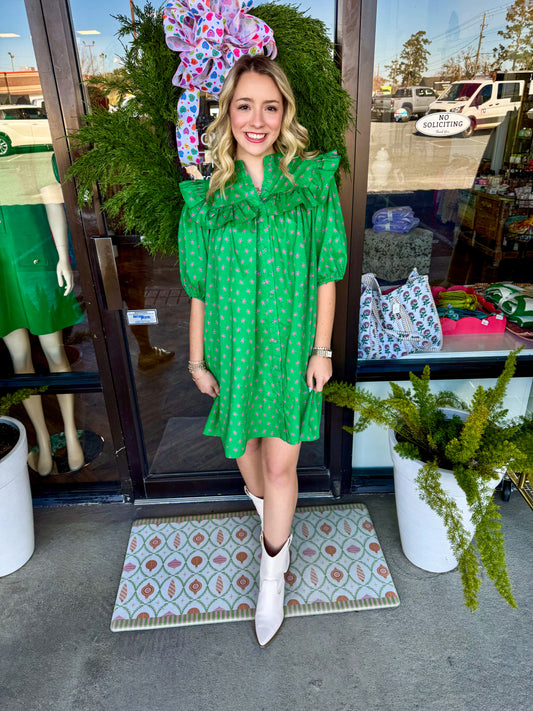 Petal Palmer Puff Sleeve Dress: Green