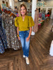 V-Neck Puff Sleeve Top: Mustard