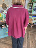 White Stitch Button Top: Burgandy