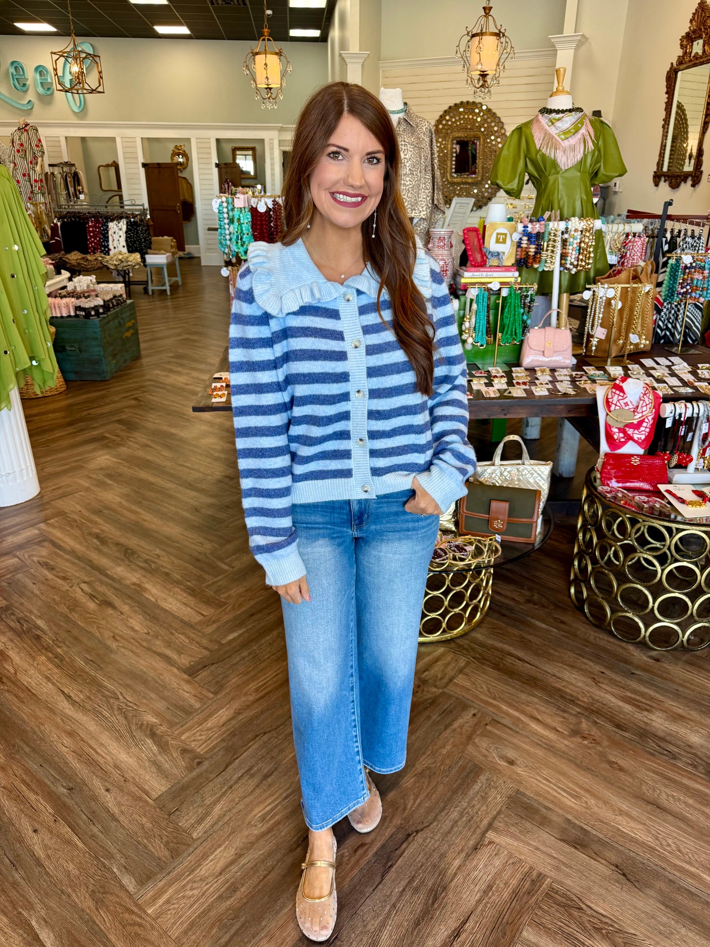 Girly Ruffle Collard Sweater: Blue