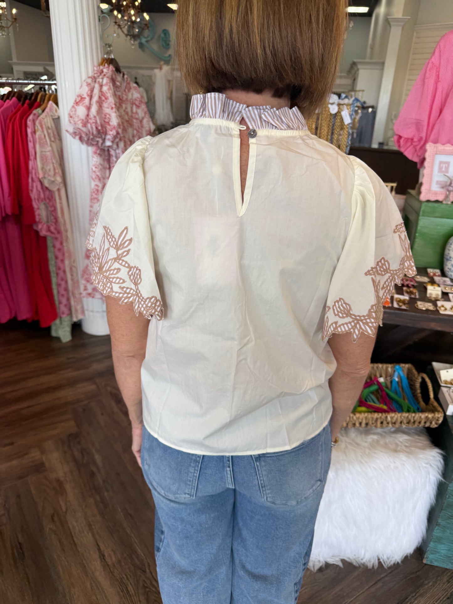 Striped Embroidered Top