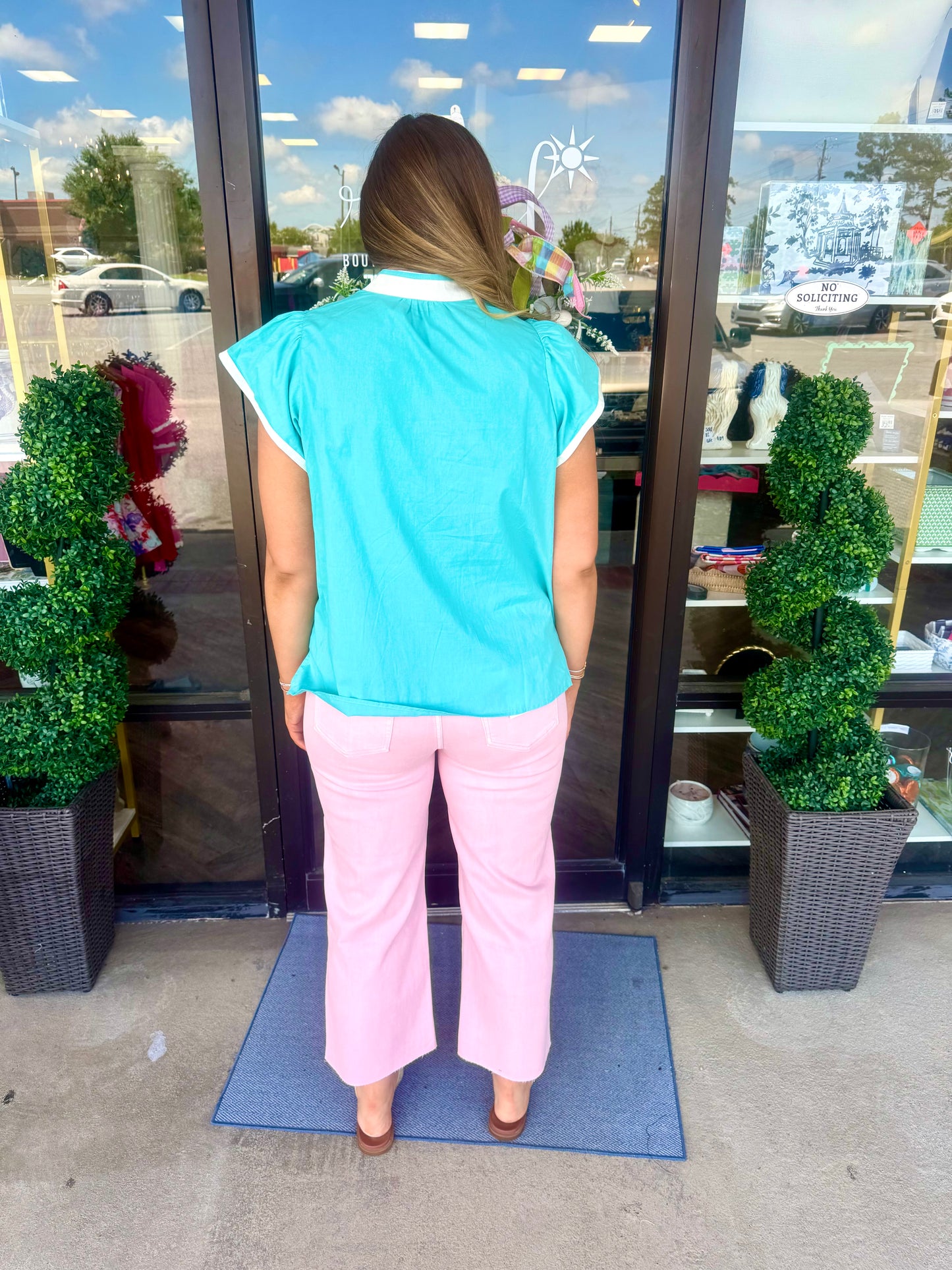 Front Porch Florals Top: Aqua