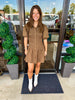 Smocked Bodice Dress: Brown