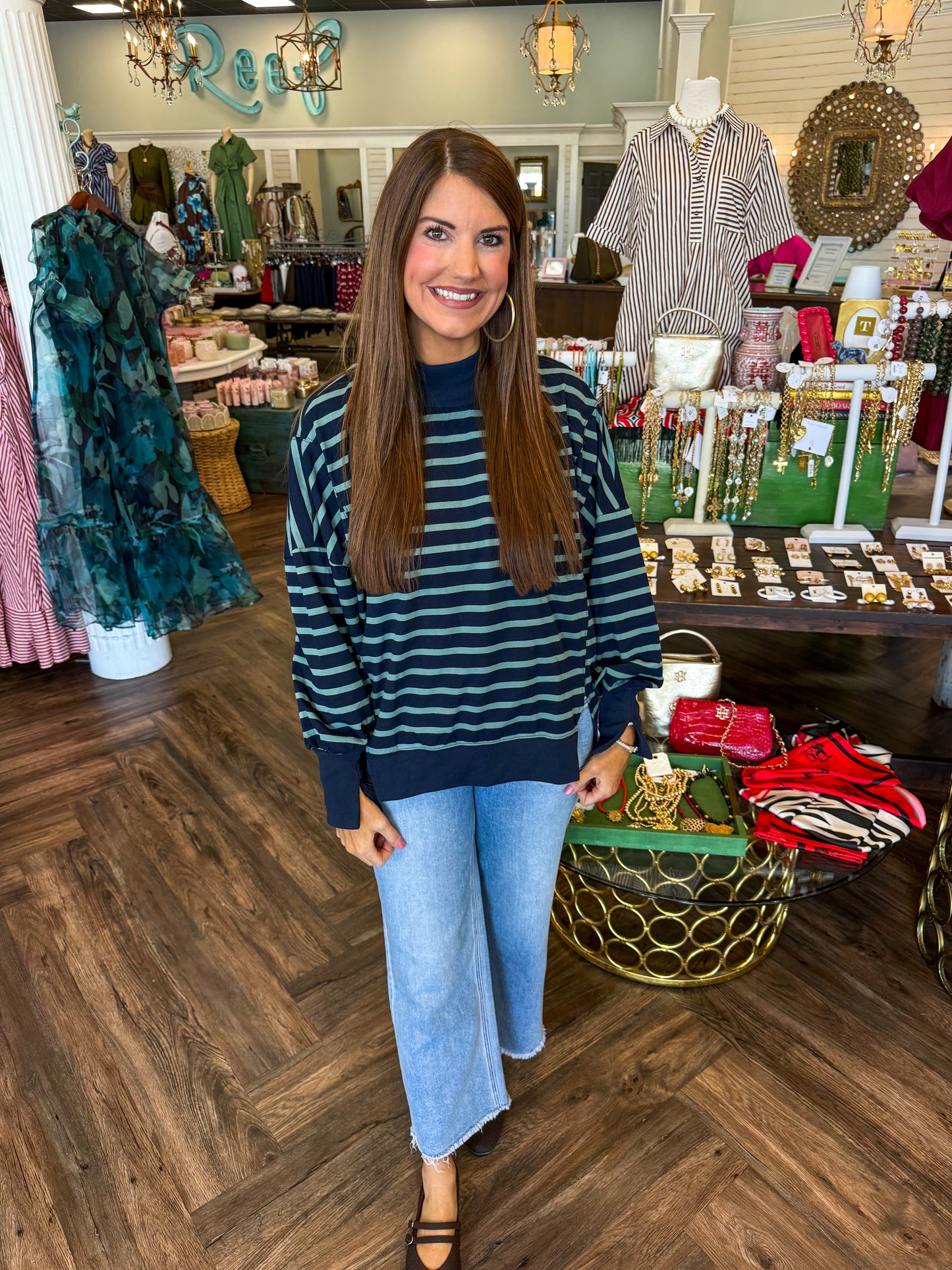 The Parker Mock Neck Top: Navy