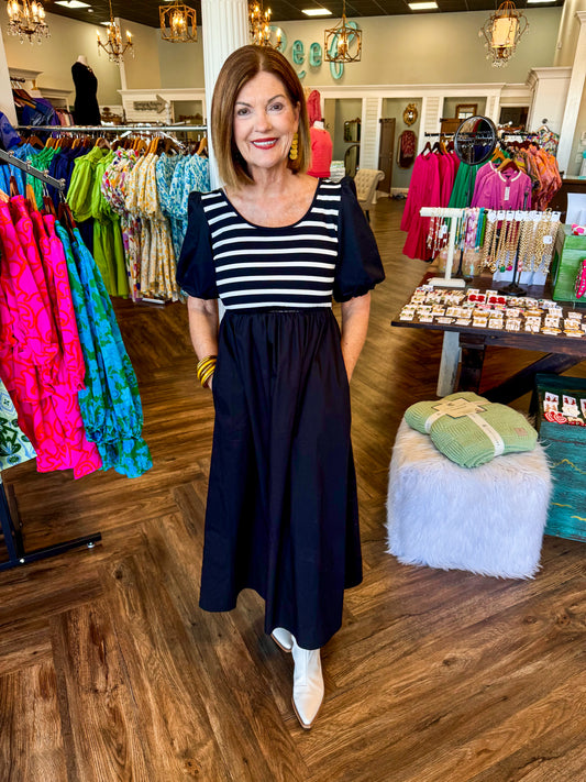 Striped Black Midi Dress