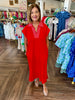 Scuba Stitch Midi Dress: Red