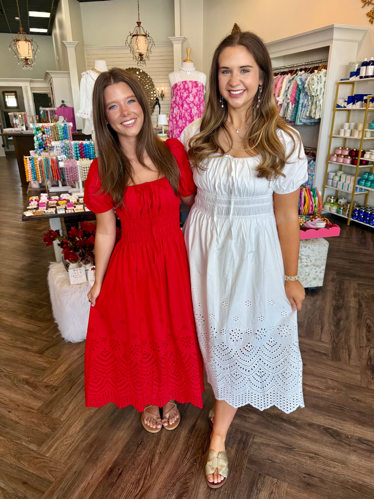 Flirty Eyelet Maxi Dress: Red