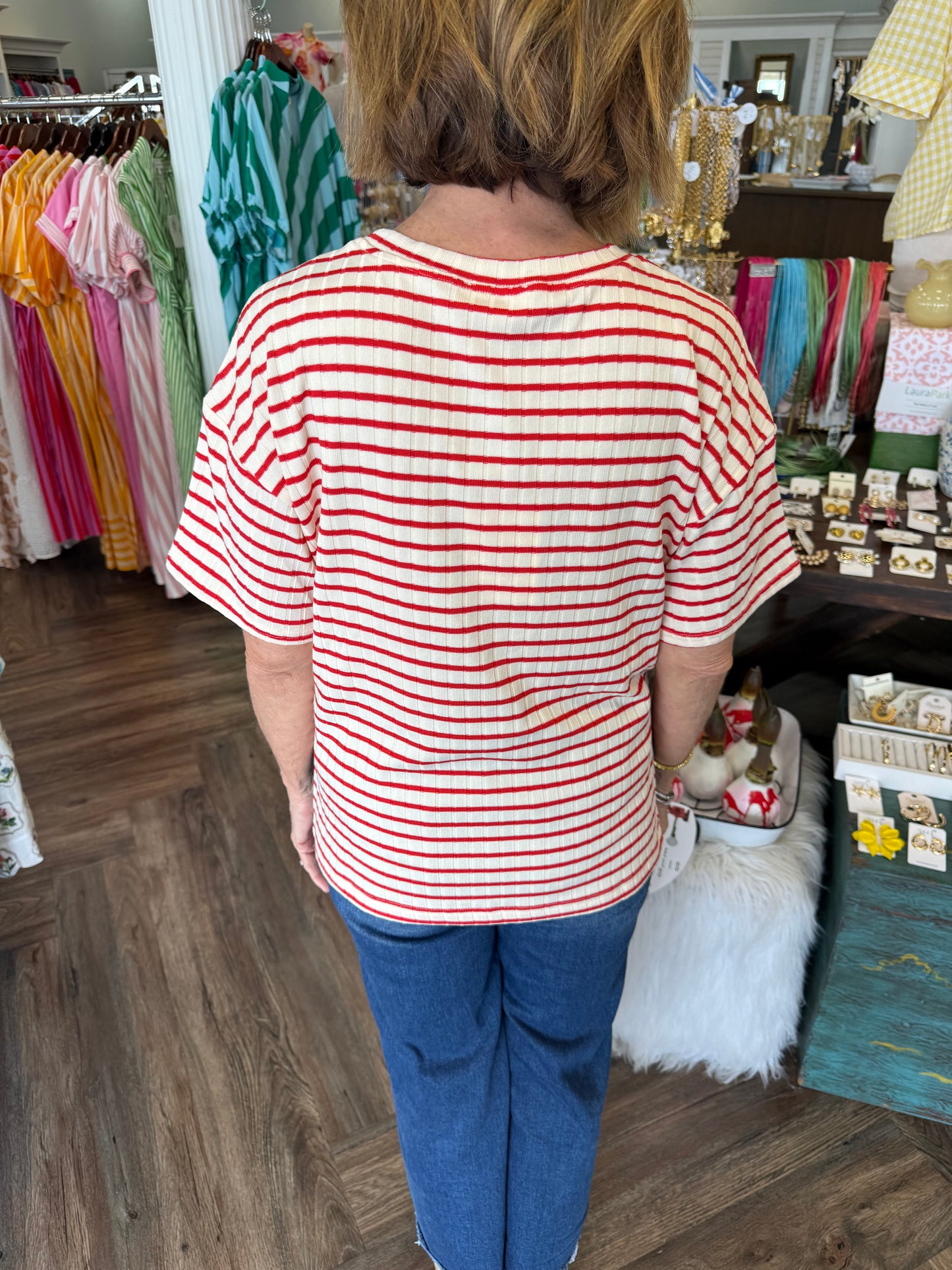 Regan Knit Stripe Top: Red