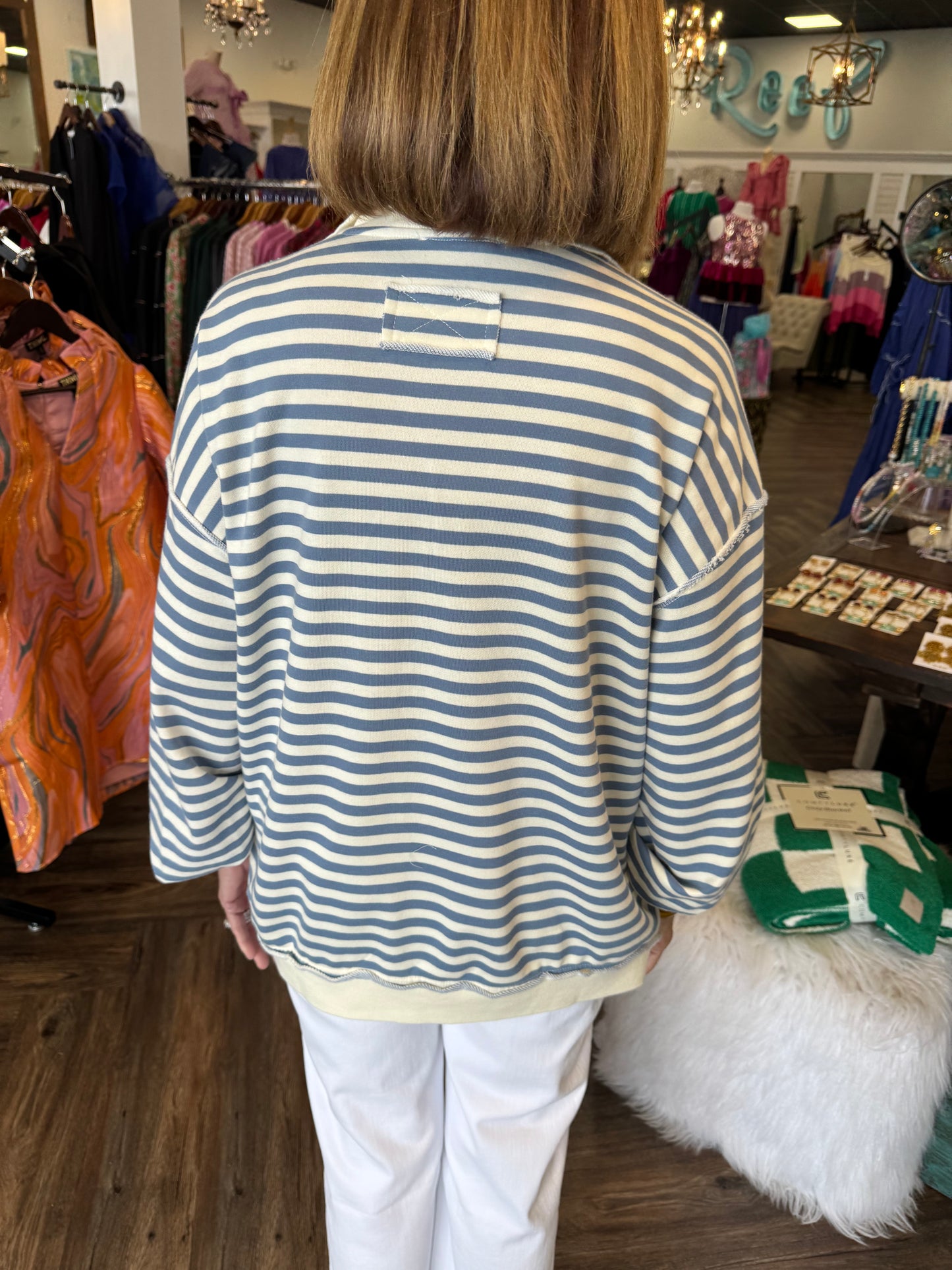 Oversized Stripe Sweatshirt: Blue