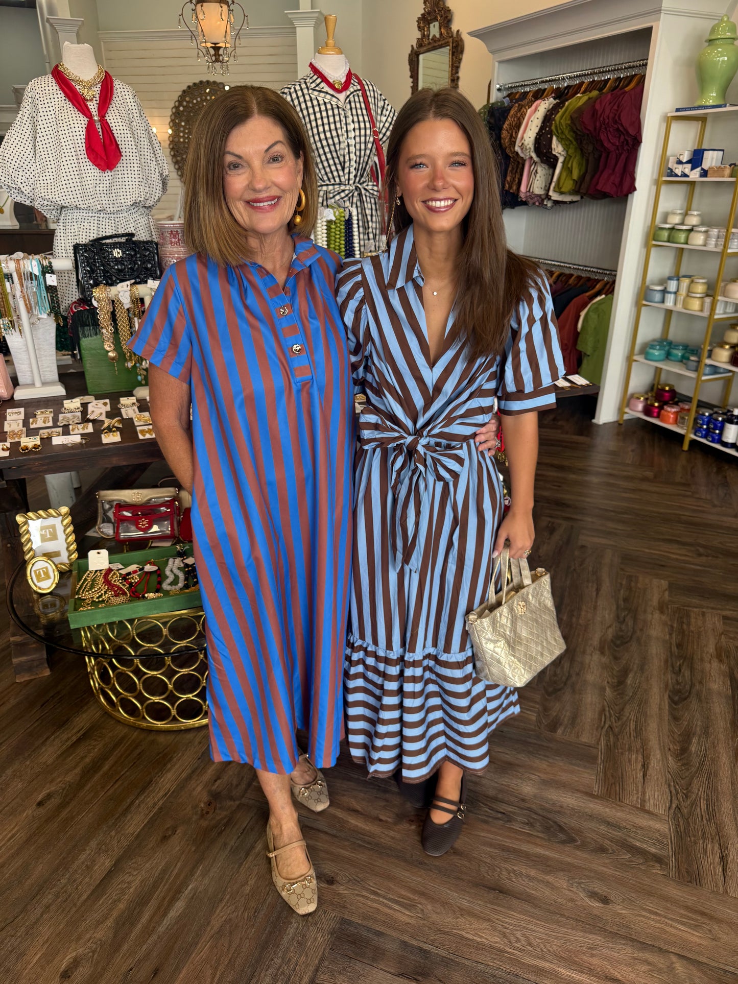 Royal/Brown Stripe Midi Dress