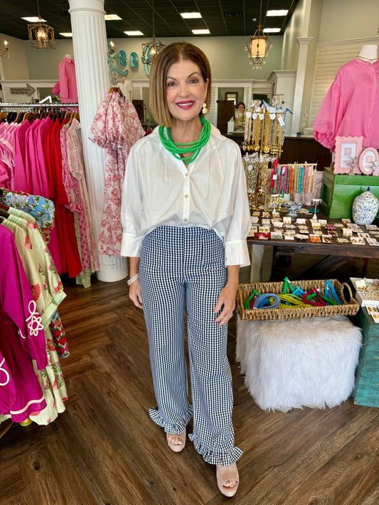 Dark Navy Gingham Ruffle Pants