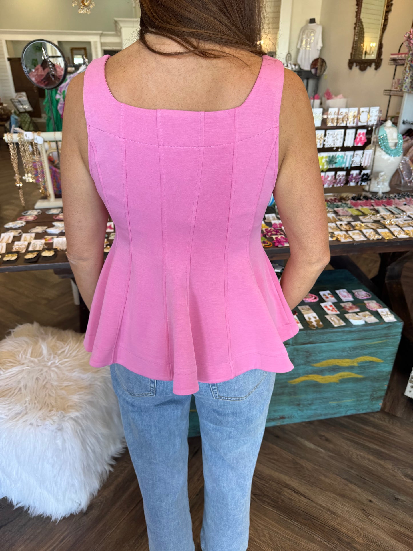 Solid Button Tank: Pink