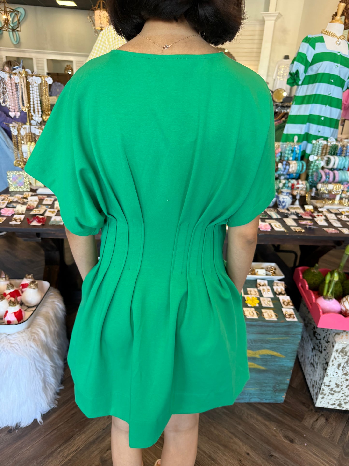 Synched Solid Dress: Green