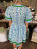 Blue Green Striped Floral Dress