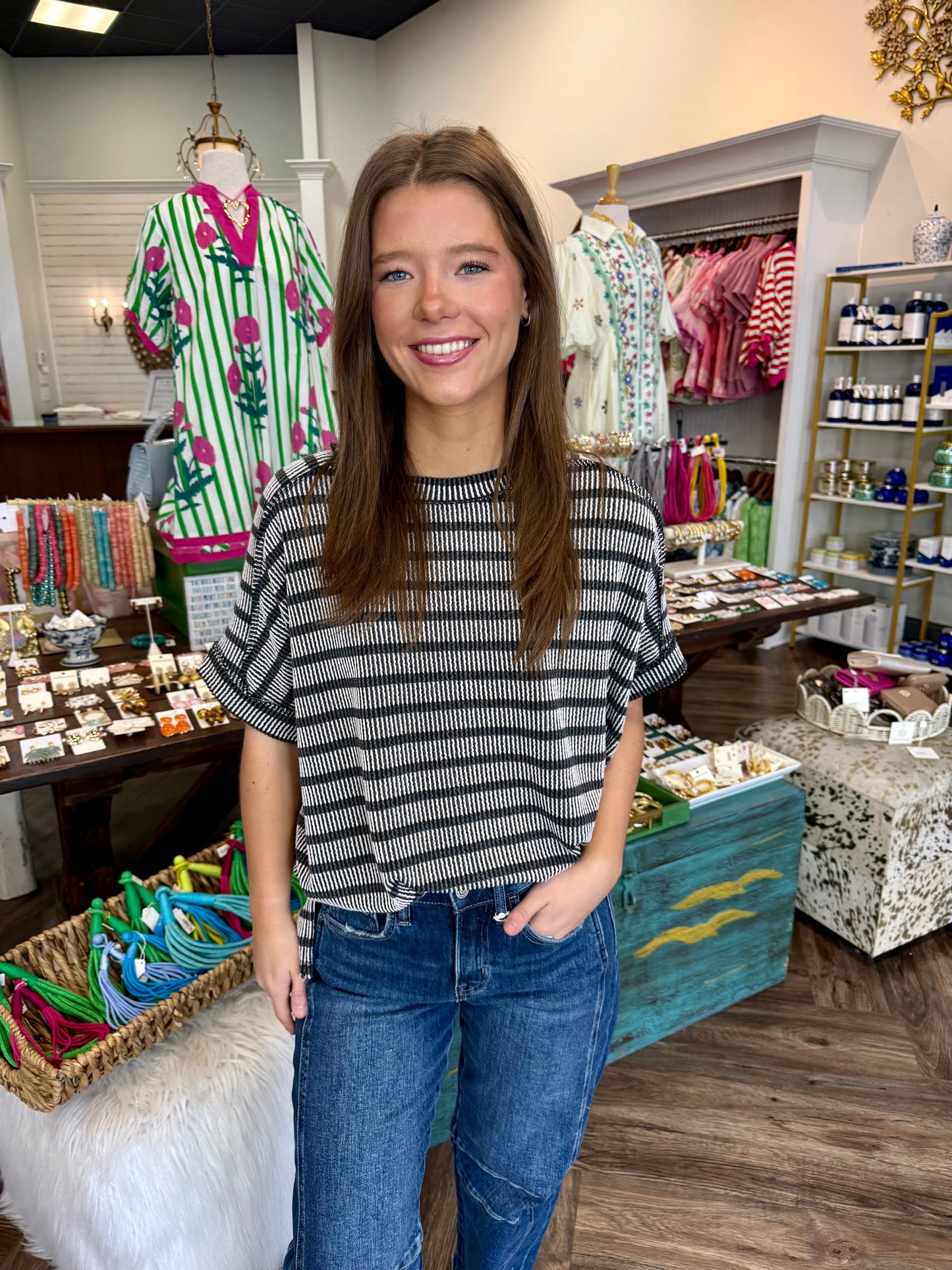 Shayla Stripe Rib Top: Black