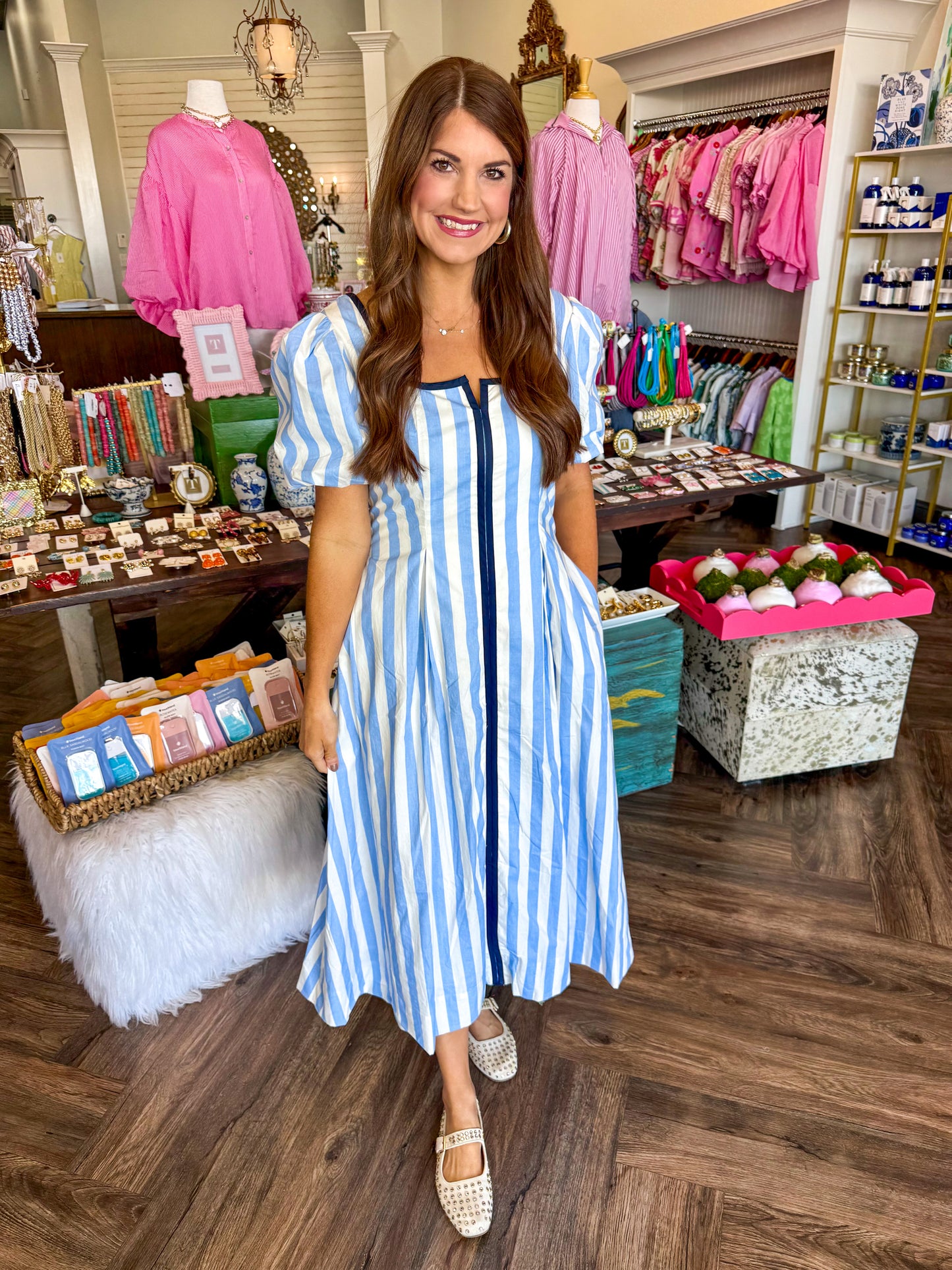 Caylie Stripe Midi Dress