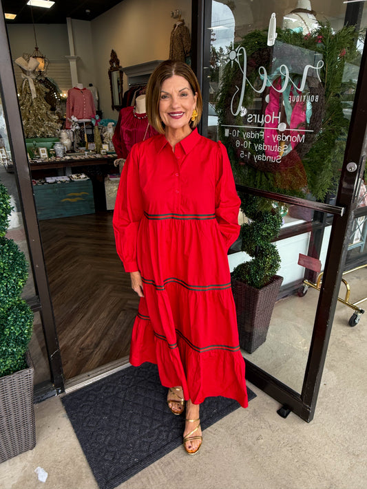 Red Holiday Ribbon Midi Dress